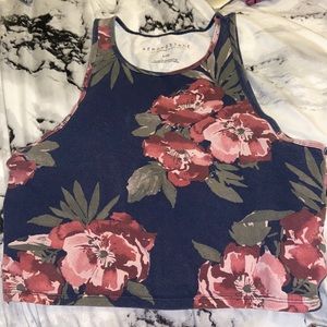 navy blue cropped tank with flower pattern